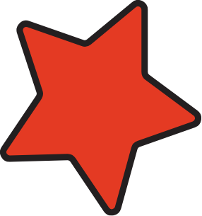 Red star-shaped graphic with a black outline
