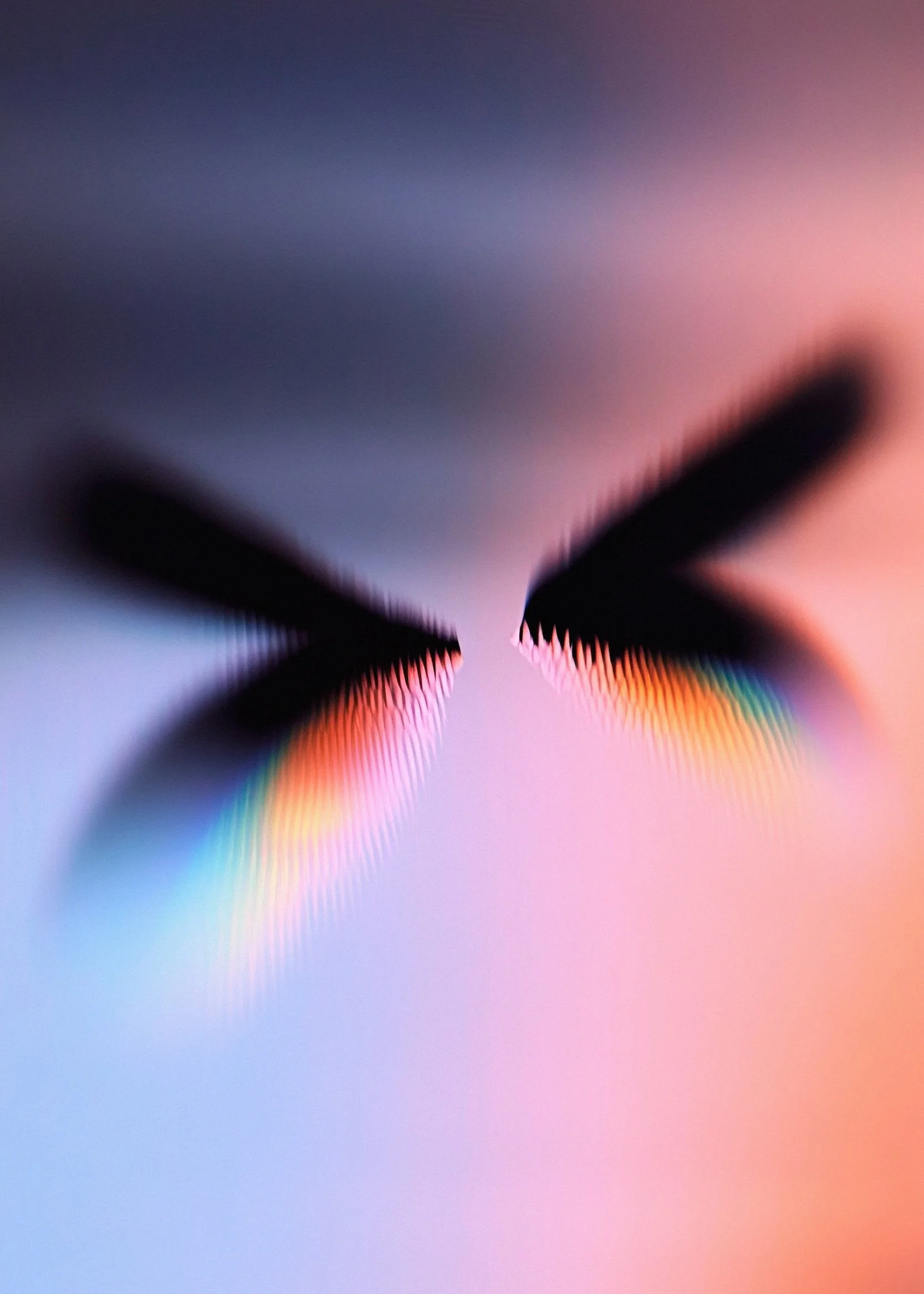Close-up of colorful, distorted lines and shadows.