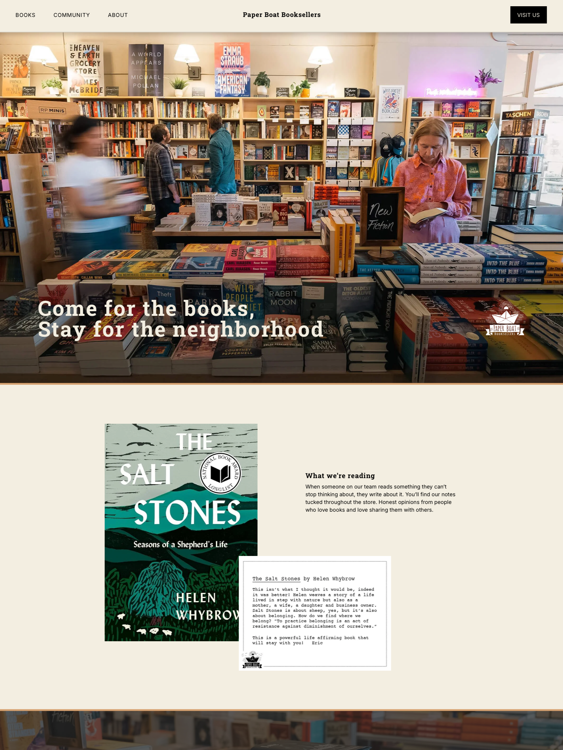 Paper Boat Booksellers homepage design, redesigned by Admrl.