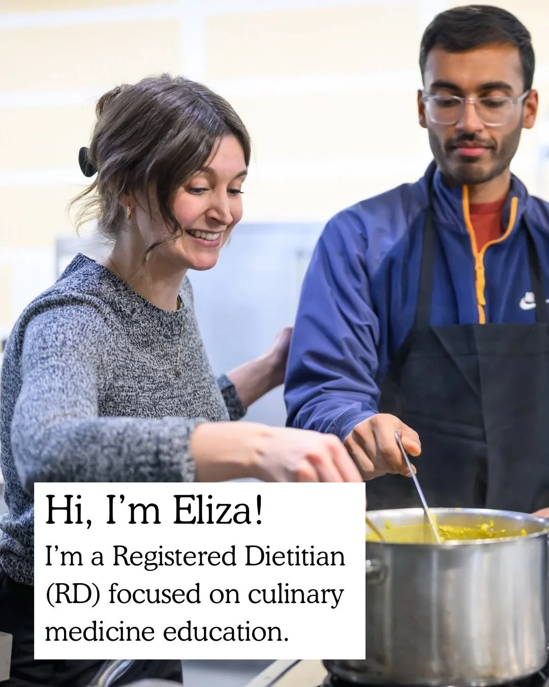 Hi! I&rsquo;m Eliza (a.k.a. Lize) and I&rsquo;m a Registered Dietitian (RD) focused on culinary medicine: the combination of the science of medicine and the art of cooking.

Over the last nearly ten years of teaching nutrition-focused cooking classes