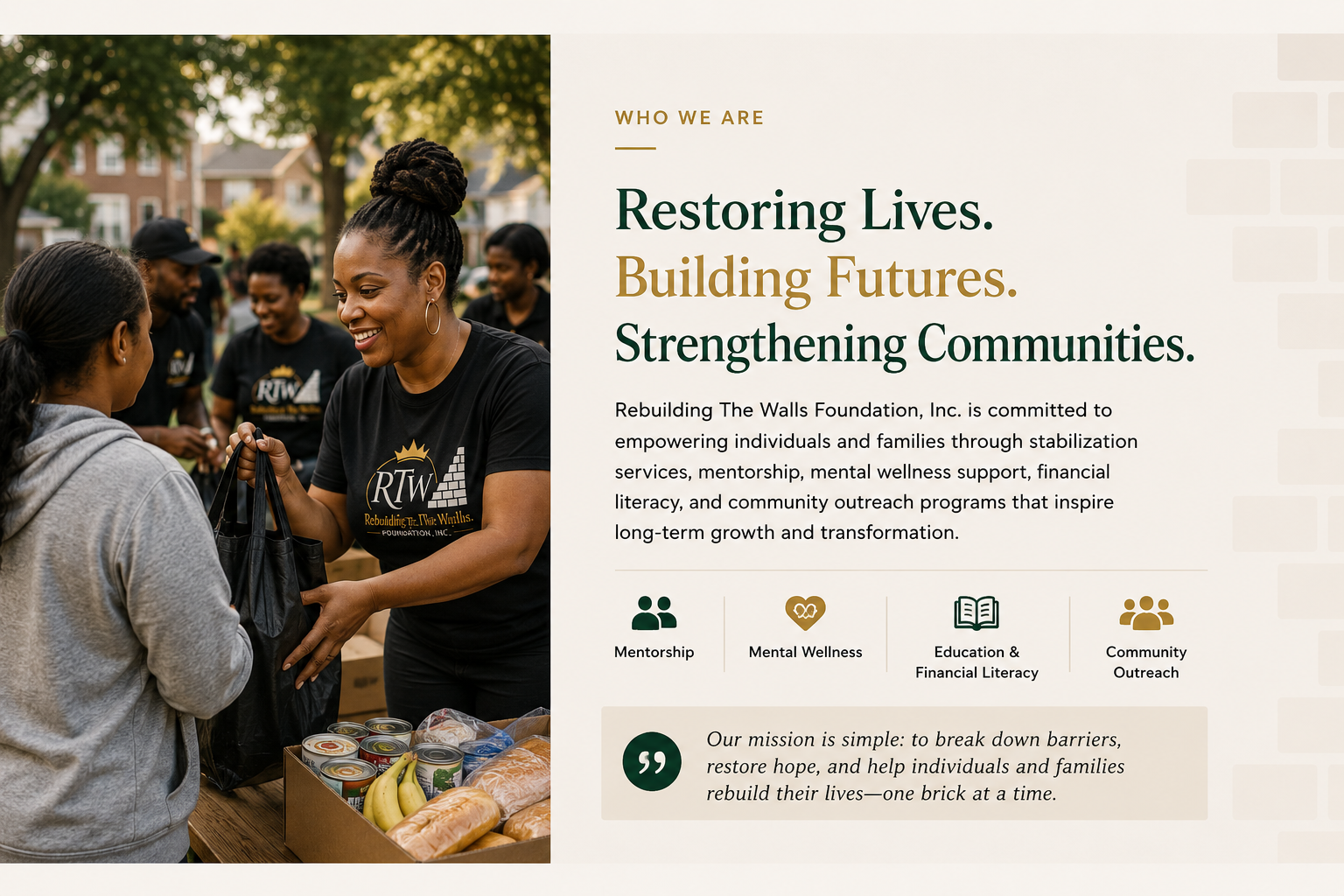 Community outreach event with volunteers distributing food and supplies to individuals in a neighborhood park.