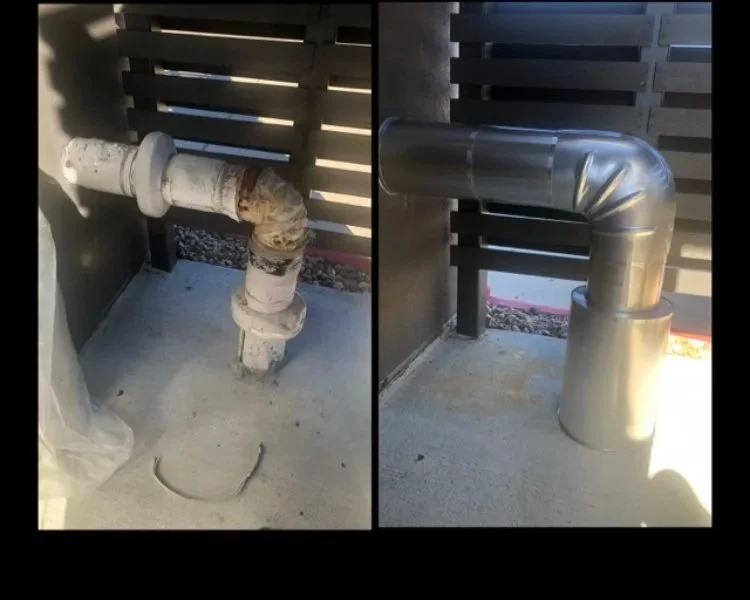 Before-and-after mechanical piping insulation upgraded completed by Vali Shield, LLC. Existing deteriorated piping restored with professional insulation and protective jacketing for improved system protection and long-term performance.
