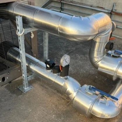 Commercial chiller insulation project in Houston, Texas. Chiller piping and mechanical equipment insulated for energy efficiency, condensation prevention, and reliable HVAC system operation. Installed by Vali Shield, LLC.