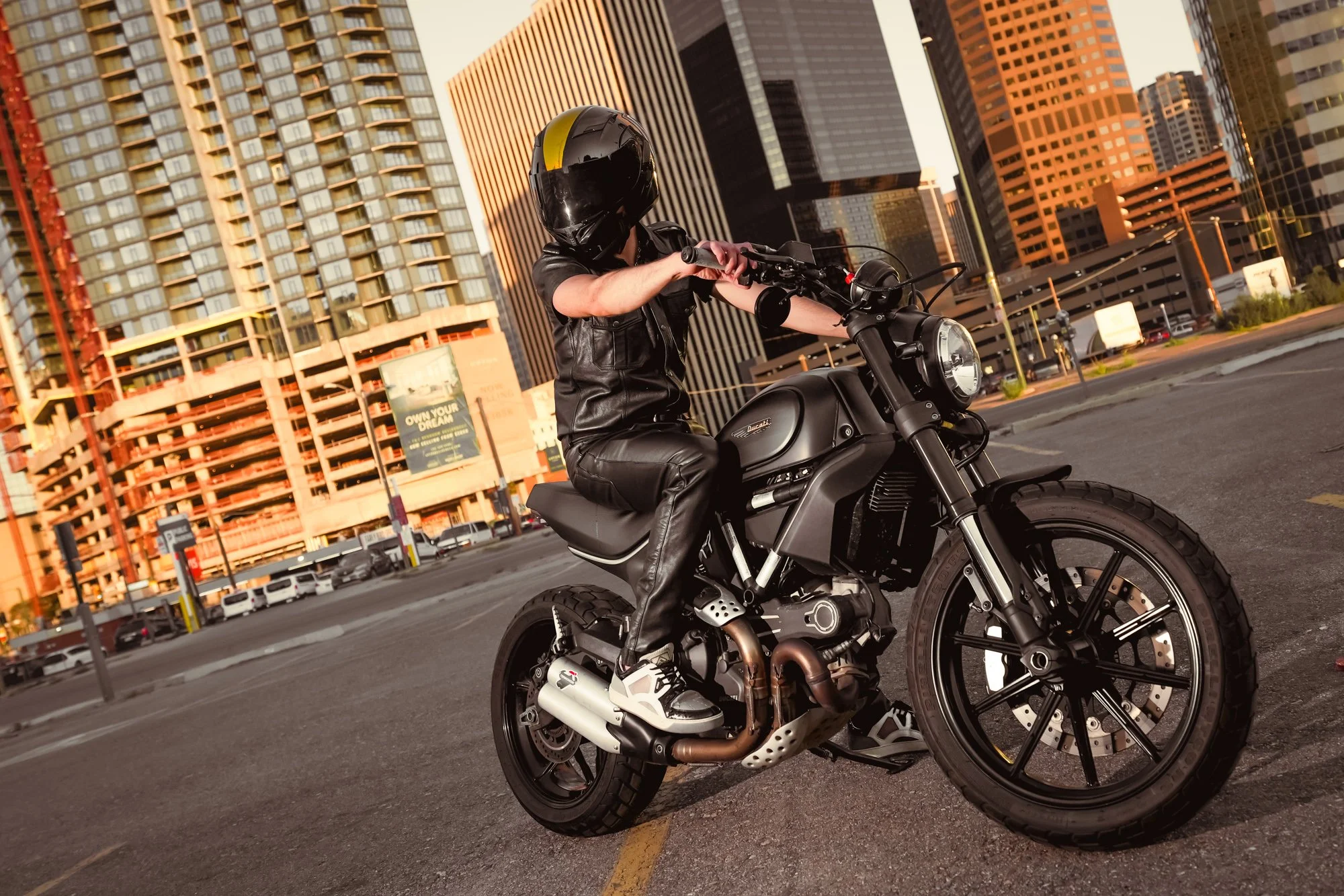 personal portrait, city photography, portrait, man on motorcycle, Denver, Colorado