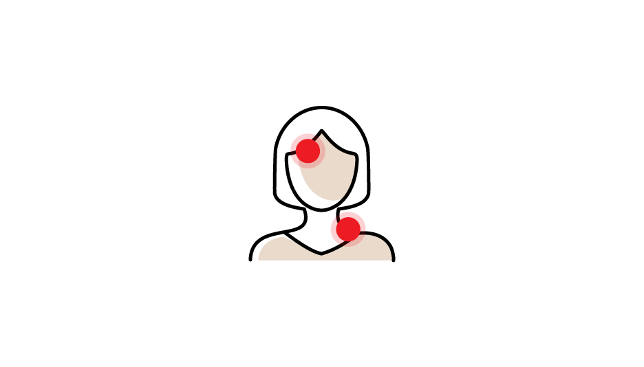 Cartoon illustration of a person with a red spot on the head and chest, indicating pain or injury.