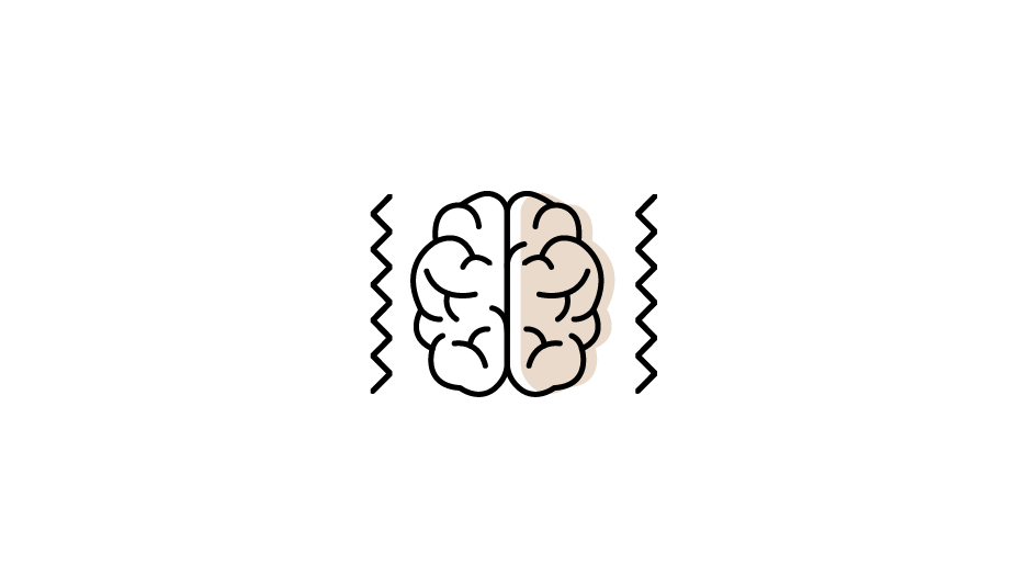A cartoon illustration of a human brain positioned in the center of a black background.