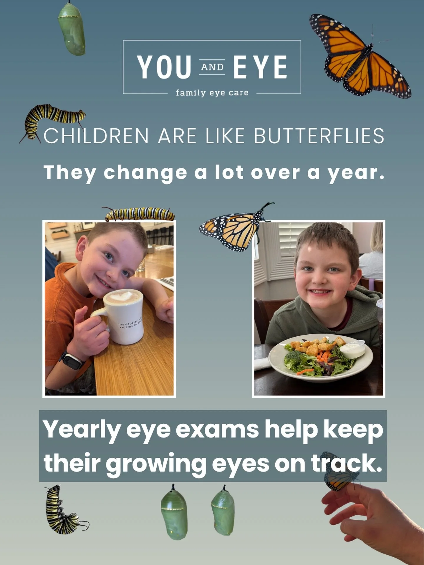 🦋 Children change so much as they grow, and their vision can change right along with them. 👓🤍

With back-to-school coming up fast, it&rsquo;s a great time to make sure an eye exam is on the list.

If your child is due for their yearly eye exam, yo