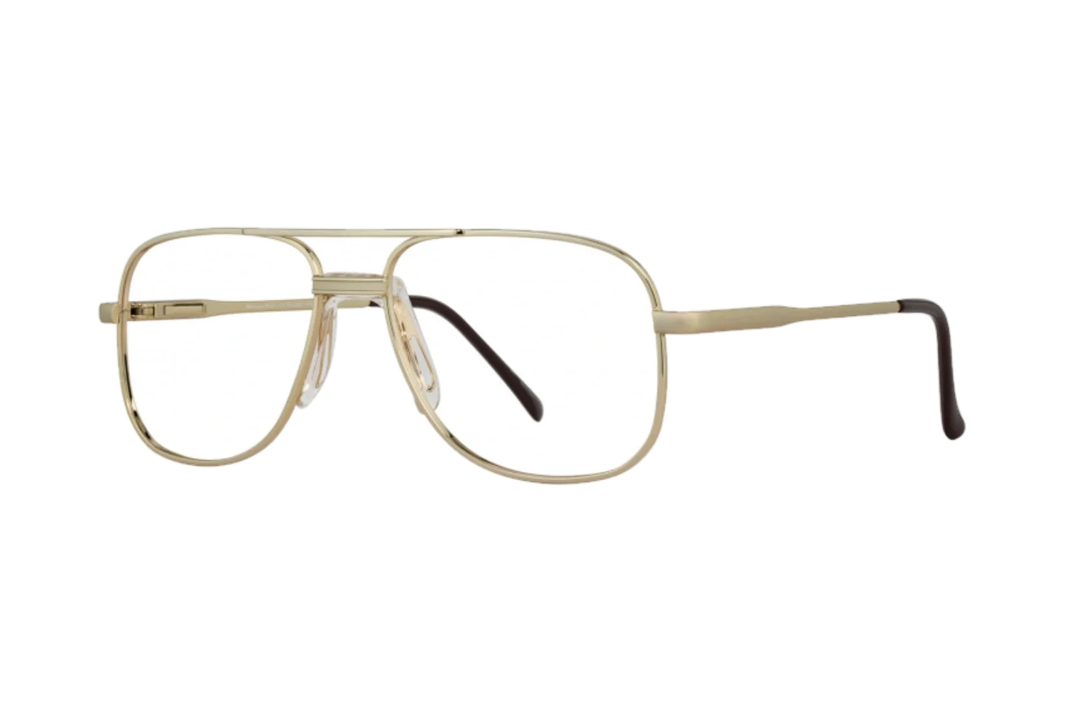 A pair of metal aviator sunglasses with gold frames and black ear tips.