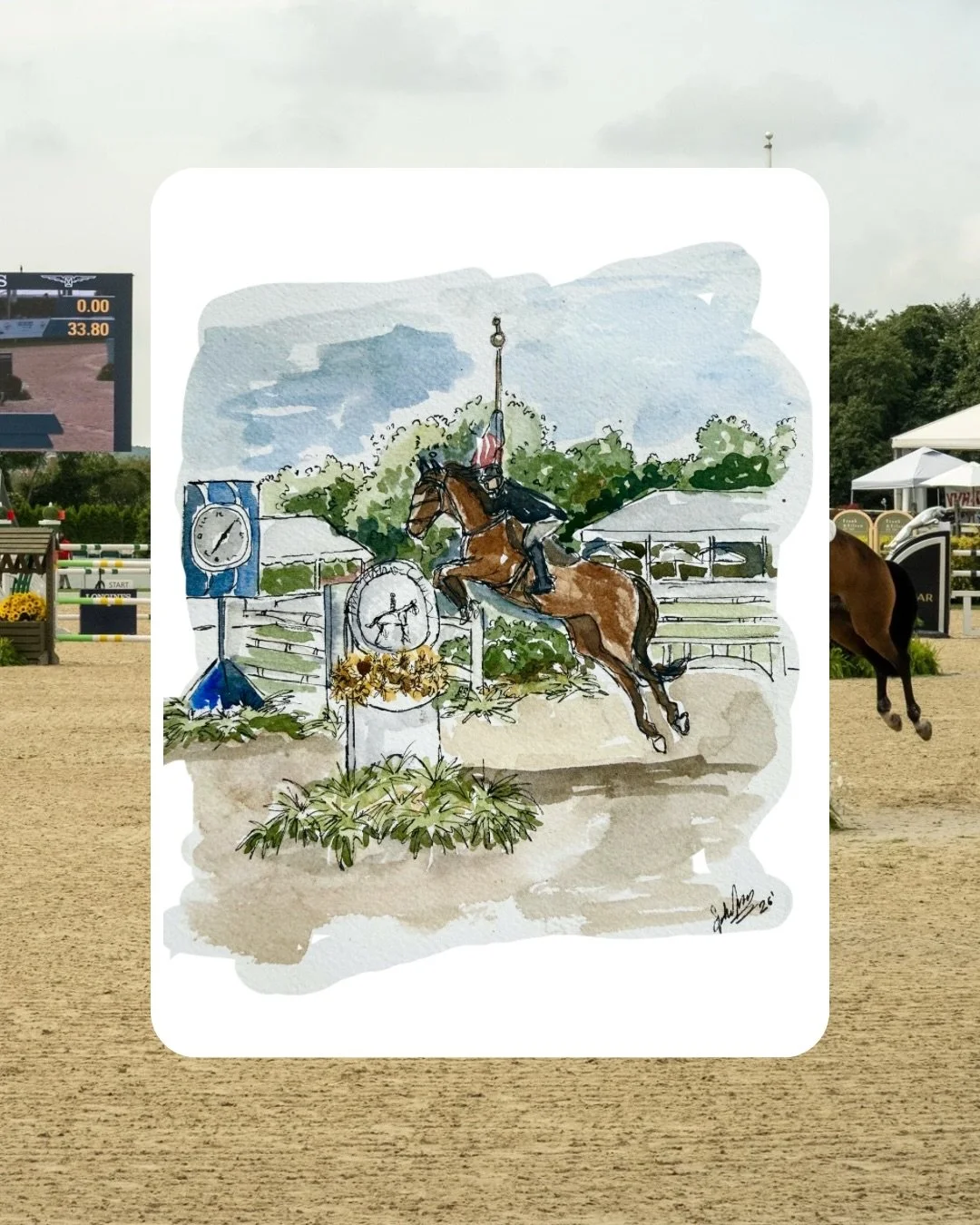 A quick sketch from the Grand Prix Ring yesterday at the @hamptonclassic during the Douglas Elliman GP Qualifier! 

@chasing_adrenaline_ snapped a quick pic of @nickdellojoio for me so I could finish the sketch during the qualifier. 

#hamptonclassic