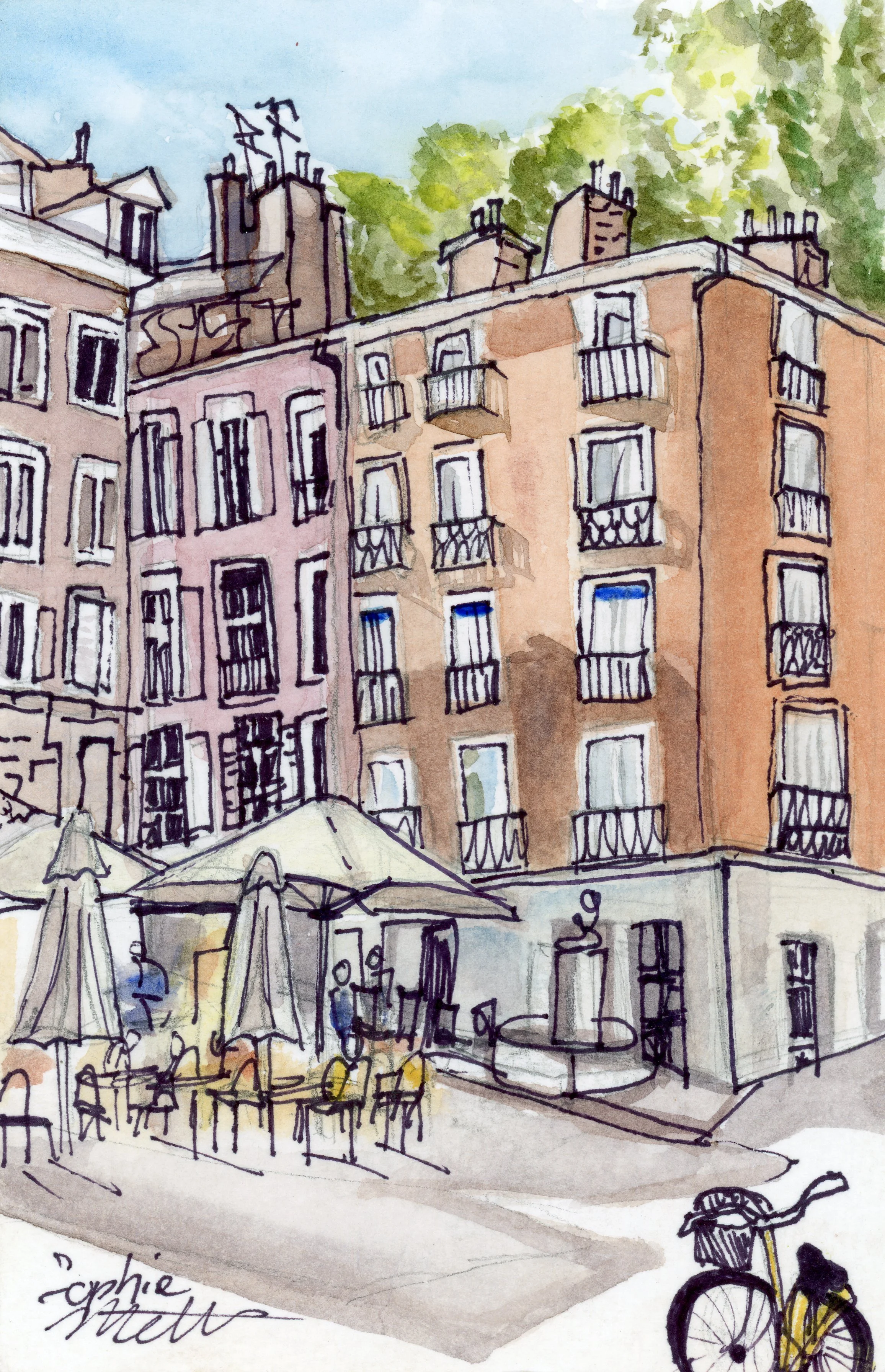 Perpignan, France Cafe Sketch- Digital Download