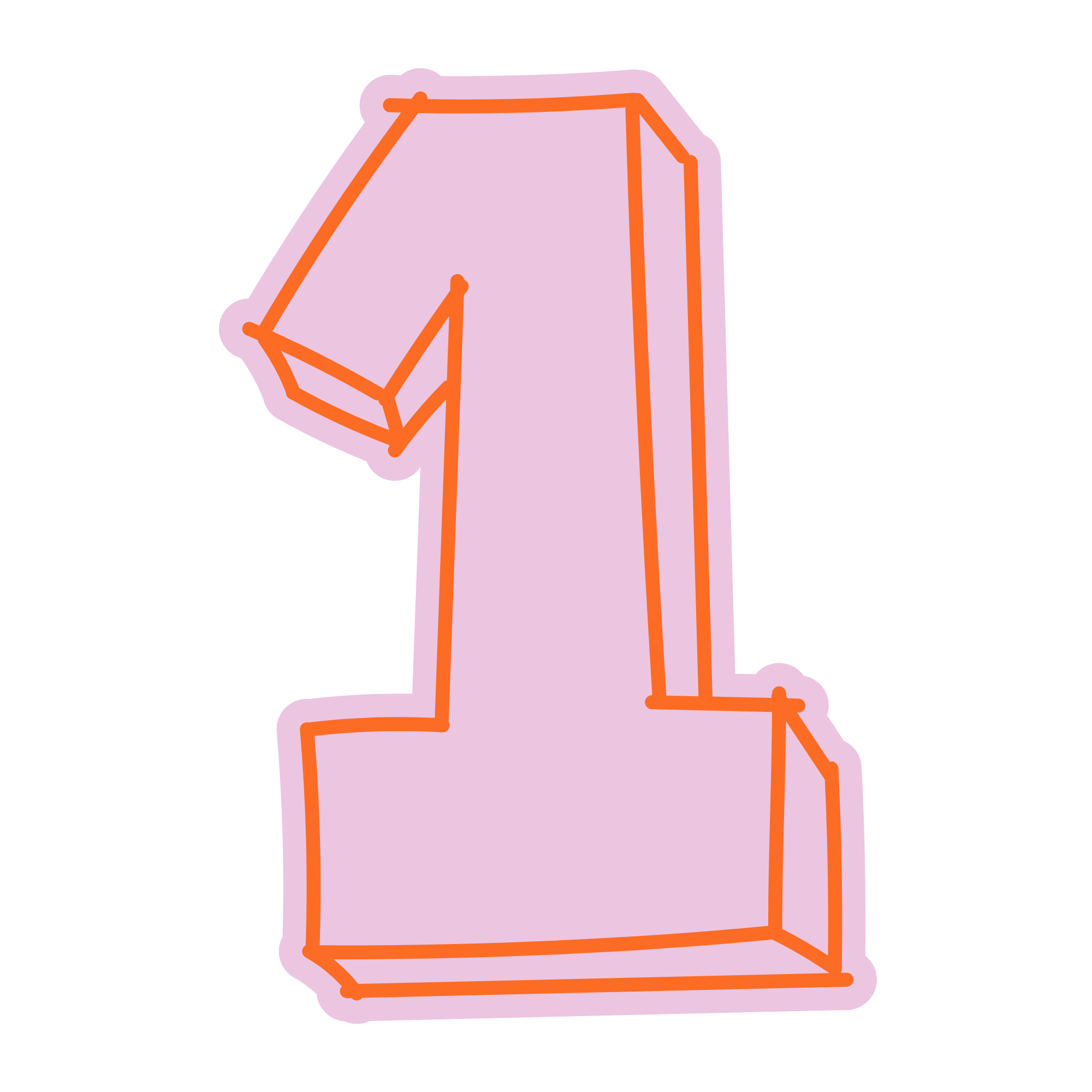 Animated illustration of a person walking with a purple rectangular body and orange limbs and no facial features.