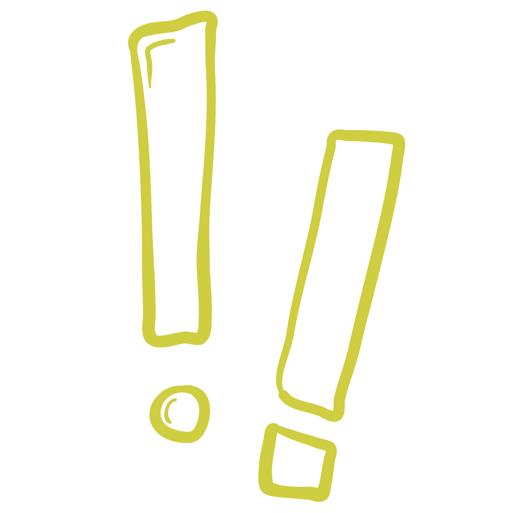 Yellow hand-drawn exclamation marks in different sizes on a black background.