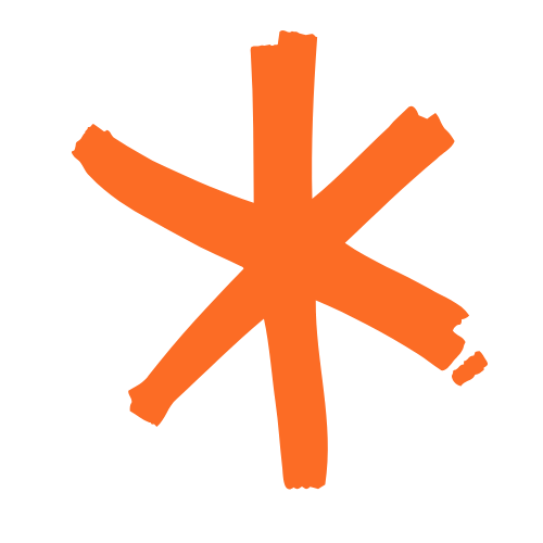 An orange asterisk or star-like symbol with rough, uneven edges.