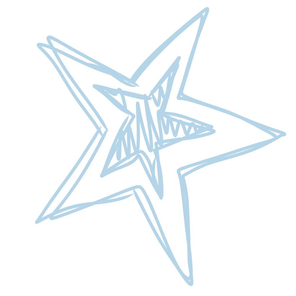 Outline of a five-pointed star with multiple overlapping layers, drawn in light blue on a black background.
