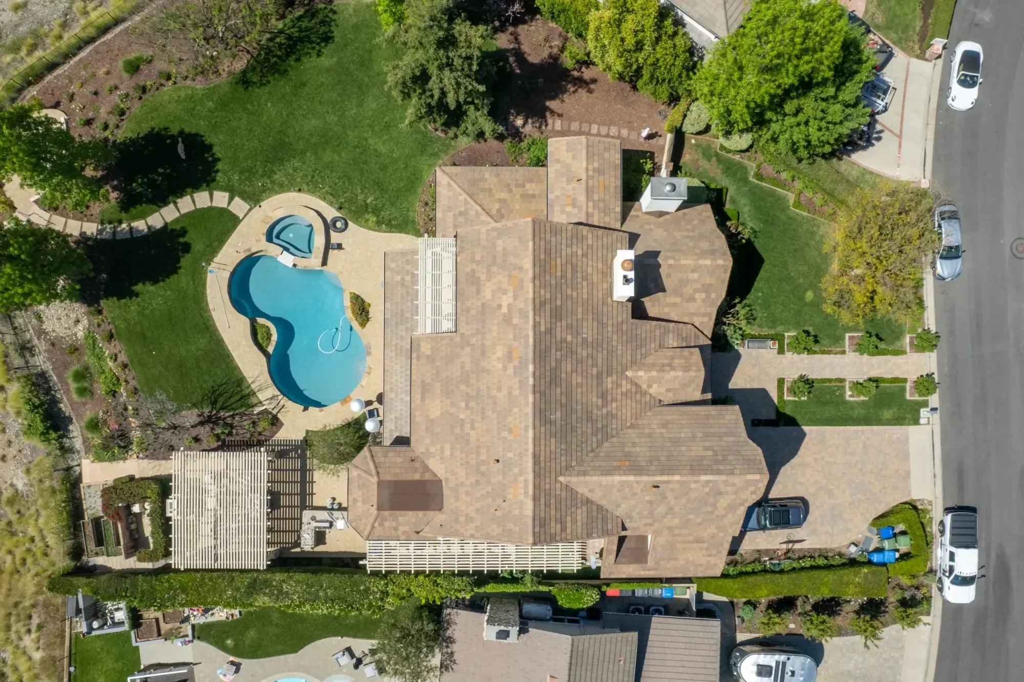 Aerial view of a Westlake roof replacement project from the LINEAS Construction portfolio