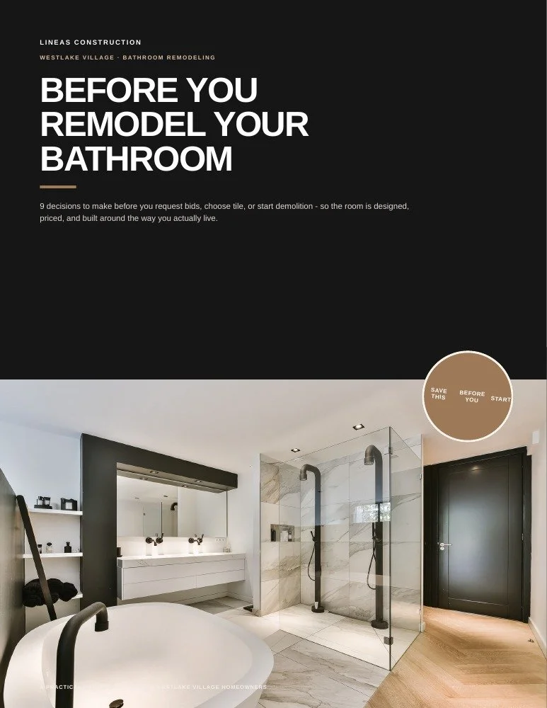 Cover of the free LINEAS Construction bathroom remodeling planning guide