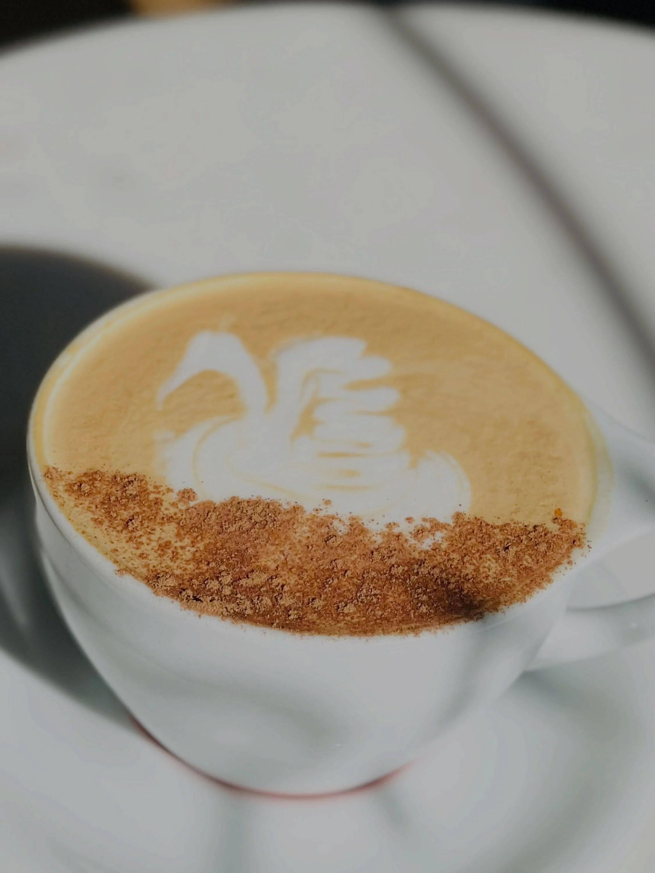 Latte. Swan art. Cinnamon.