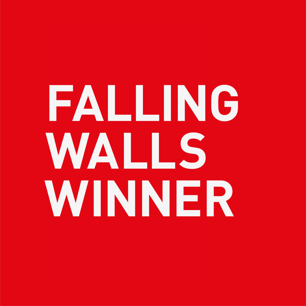 A red circle with "Falling Walls Winner" in white text.