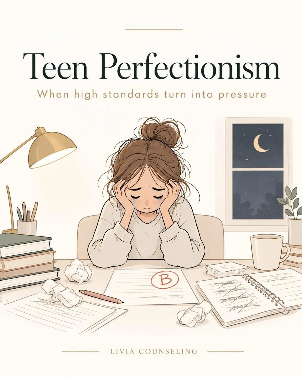A teen who cries over a B, redoes assignments late into the night or quits things they cannot master right away may be carrying more pressure than they let on.

Healthy high standards come from motivation.
Perfectionism comes from fear.

Our new blog