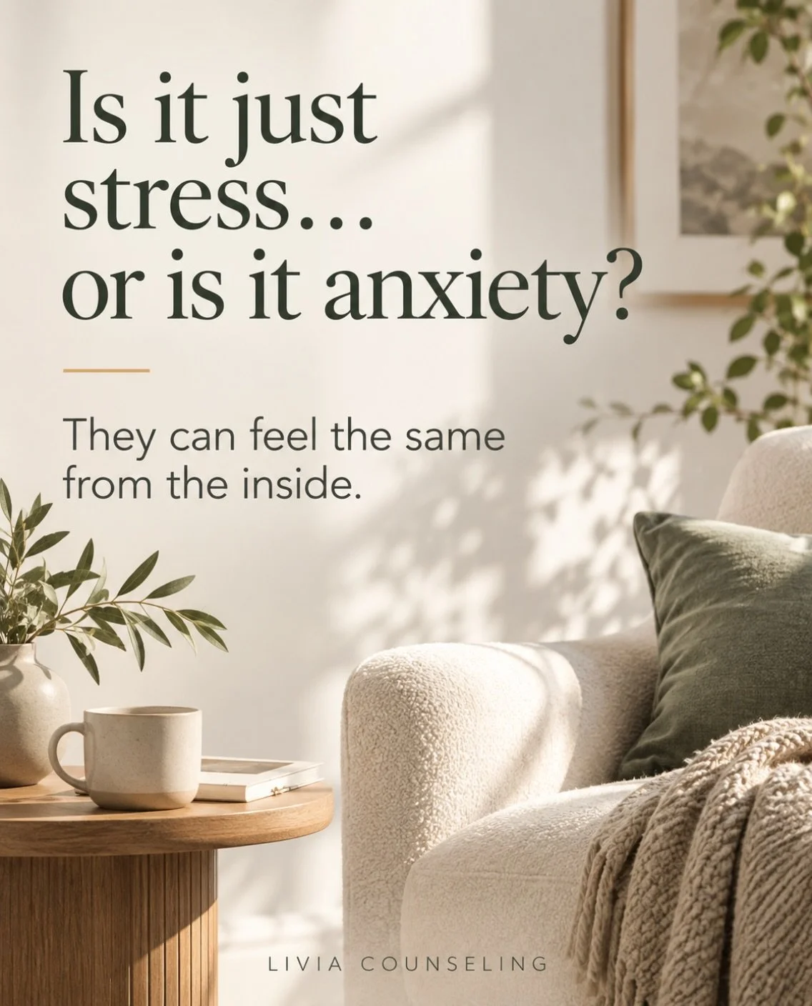 Is it just stress&hellip; or is it anxiety? 🌿

They can feel the same from the inside.

On edge more often than not.
Rest that doesn&rsquo;t feel restful.
A mind that won&rsquo;t clock out, even when the work is done.

Our free guide, Stress or Anxi