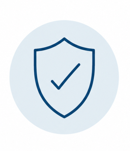 Shield icon with a checkmark inside, representing security or protection