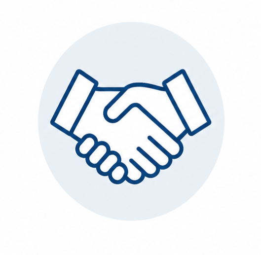 Illustration of two hands shaking, representing a handshake or agreement.