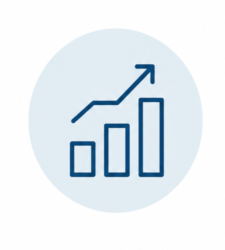 Bar chart with an upward trending arrow indicating growth or increase