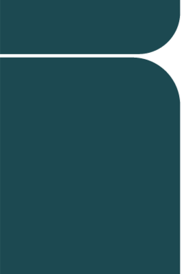 Close-up of a dark teal logo of Rhodes Construction with rounded edges and overlapping shapes.