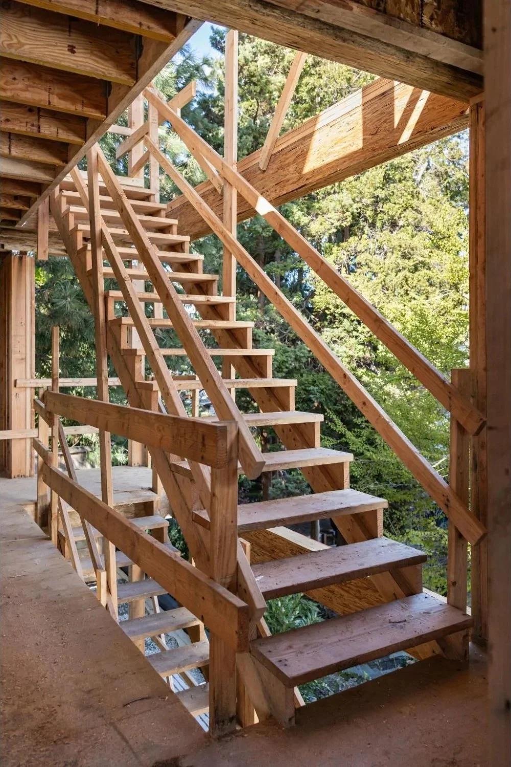 Modern home stairway under construction