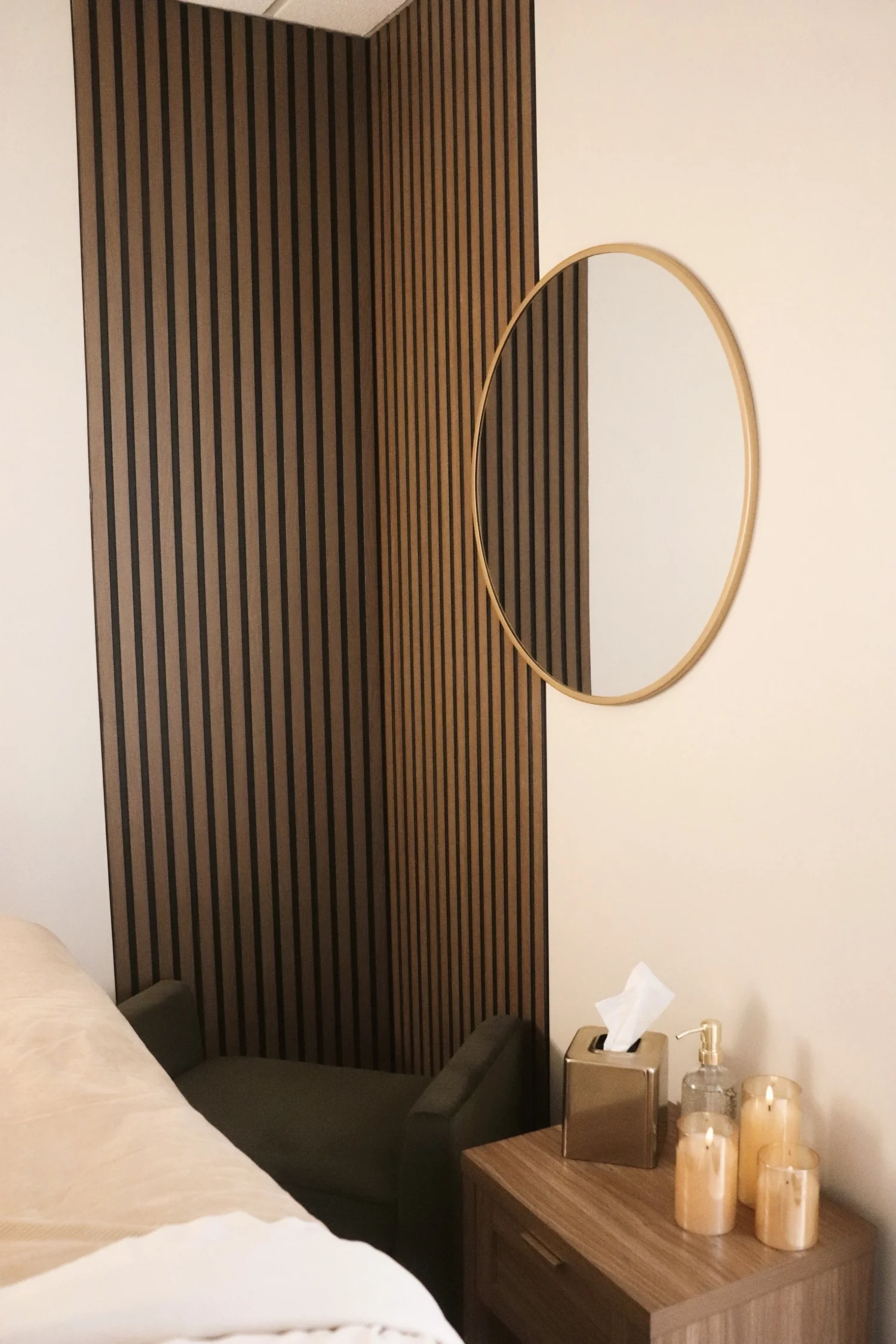 Treatment room corner with mirror and candles