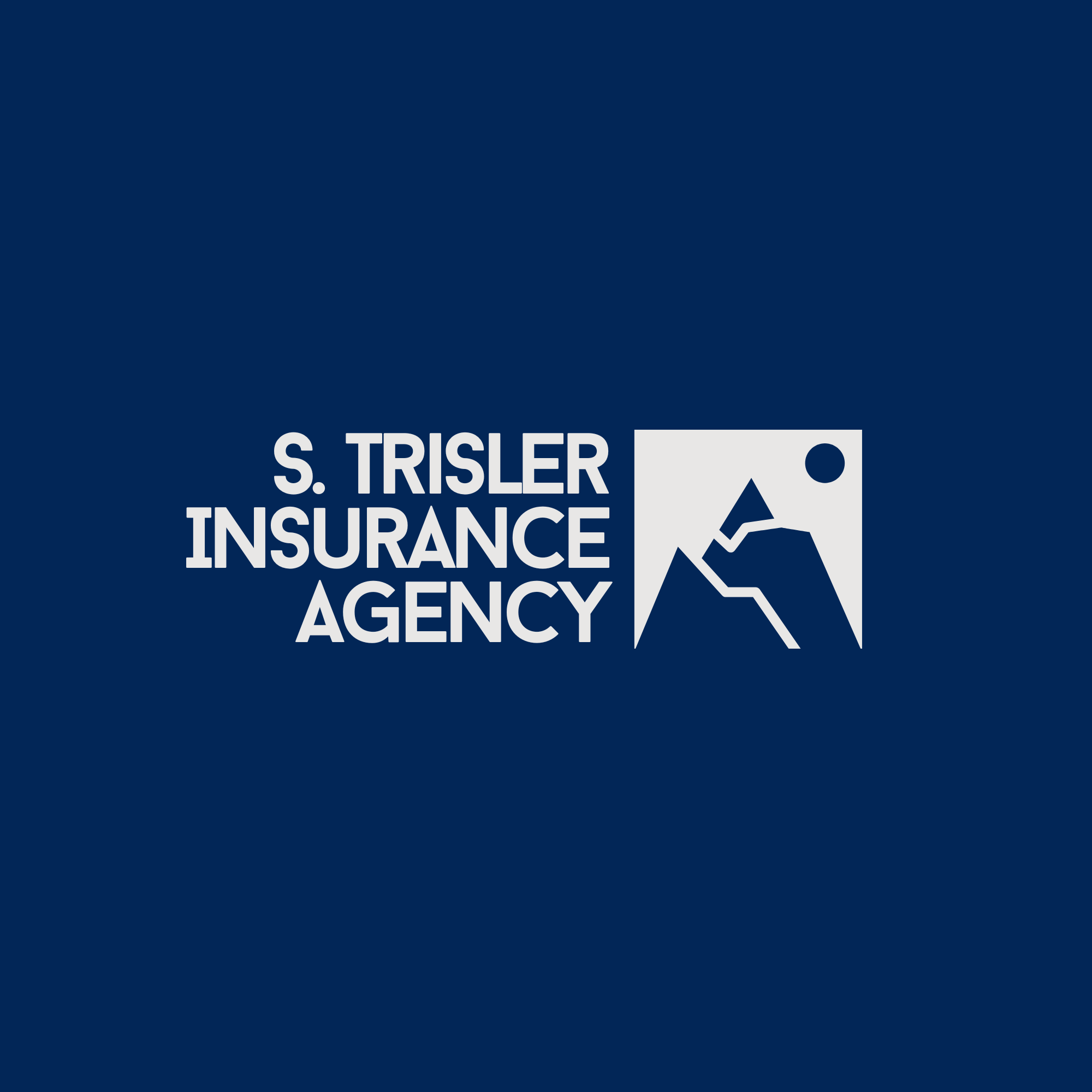 Logo of S. Trisler Insurance Agency with a stylized mountain illustration on a dark blue background.
