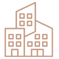 Icon of three stylized buildings with windows