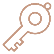Outline of a key with a circular bow and a single tooth