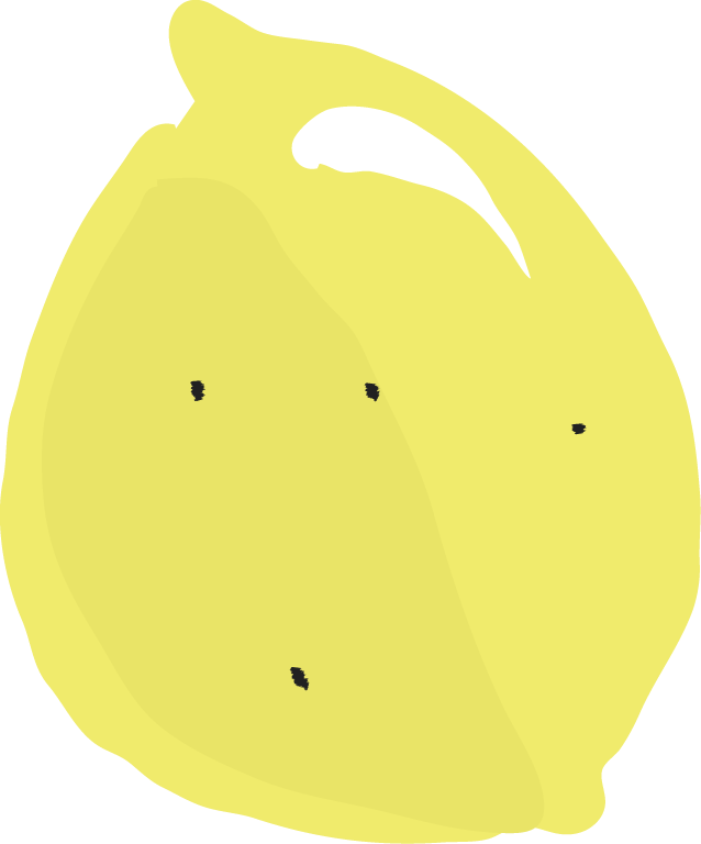 Illustration of a lemon slice with seeds on a black background