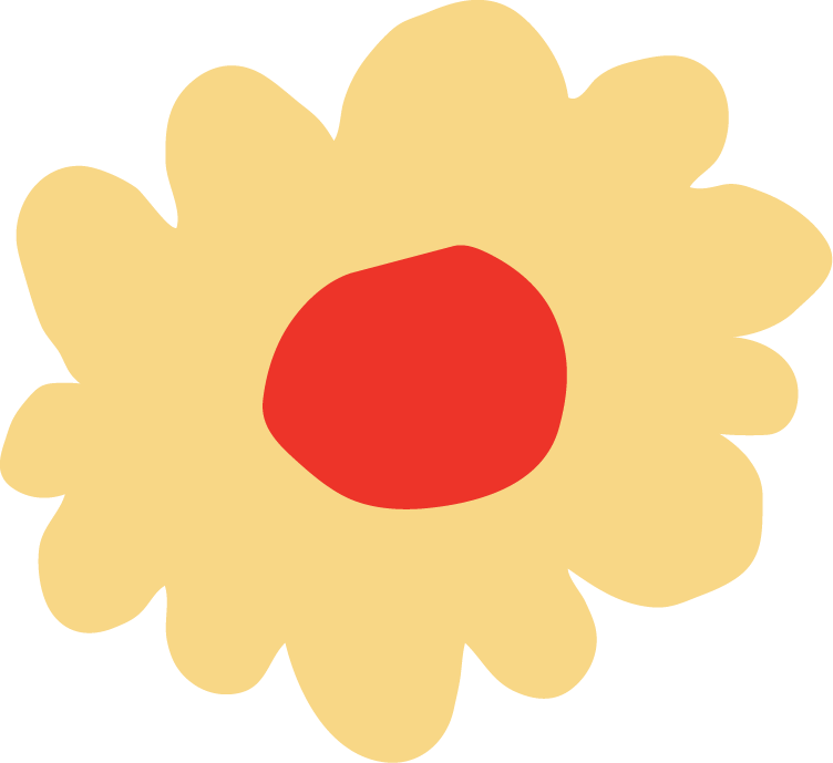 Simplified illustration of a flower with beige petals and a red center.