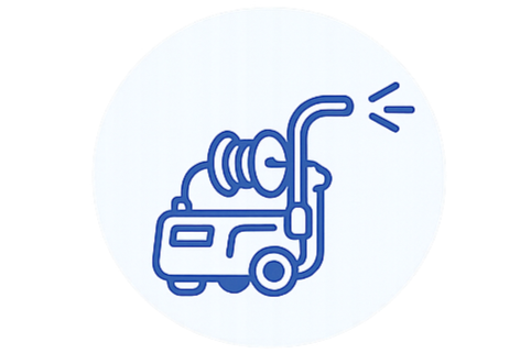 An illustration of a vacuum cleaner with a hose nozzle spraying air or particles.