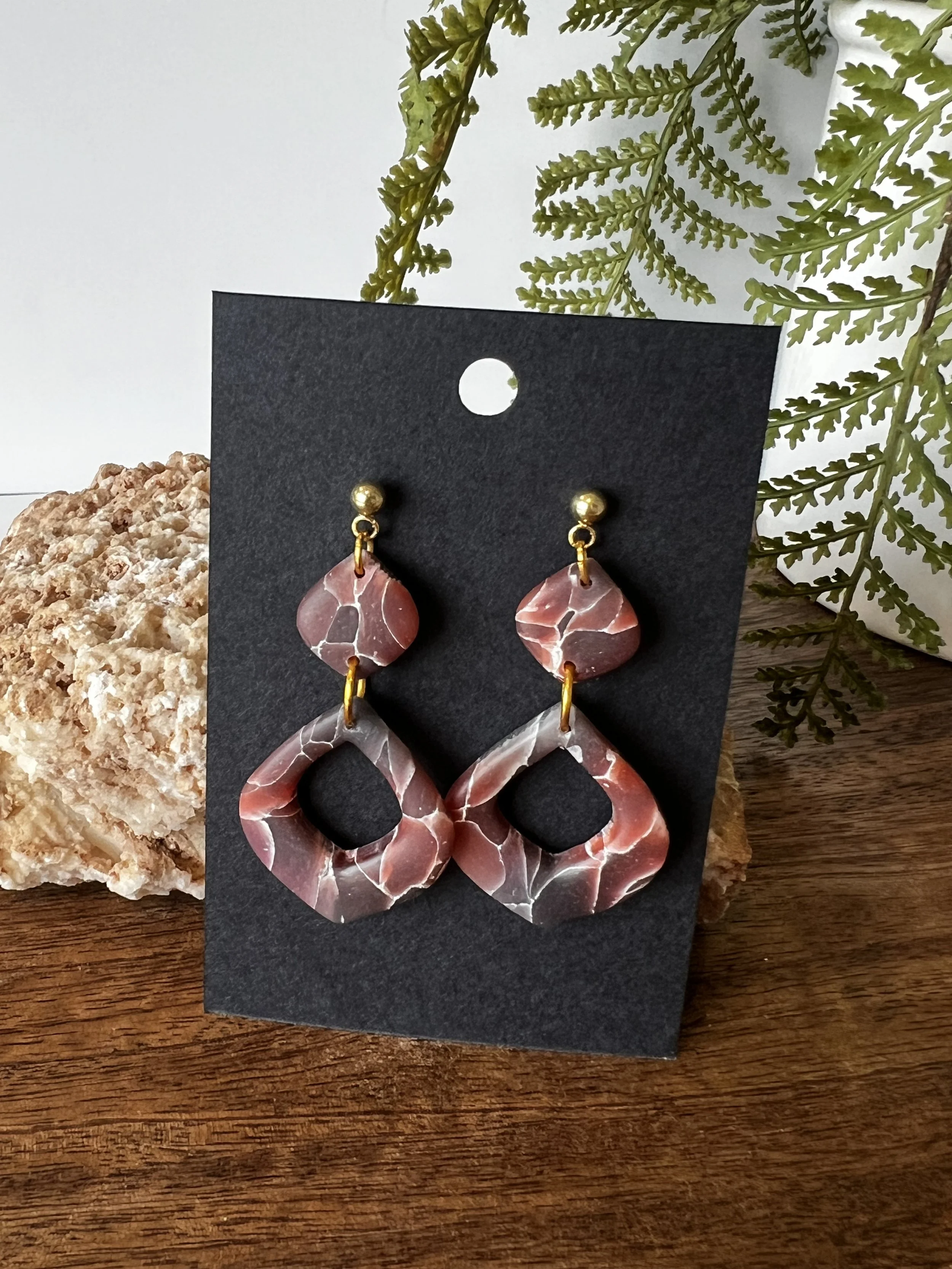 Faux Rhodonite Drop Studs
