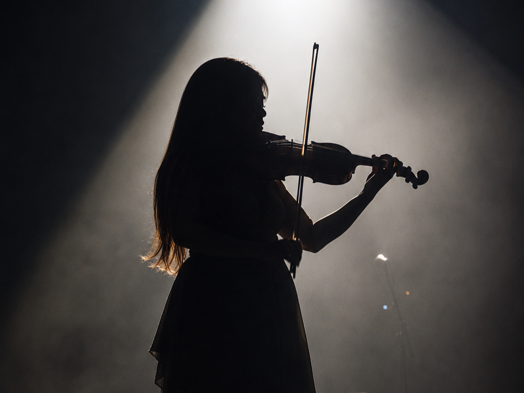 Savannah Cerizo of Luna Solis Live playing violin on stage.