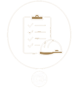 Icon of a clipboard with checkmarks and a construction helmet, labeled '04 Planning & Project Management'.