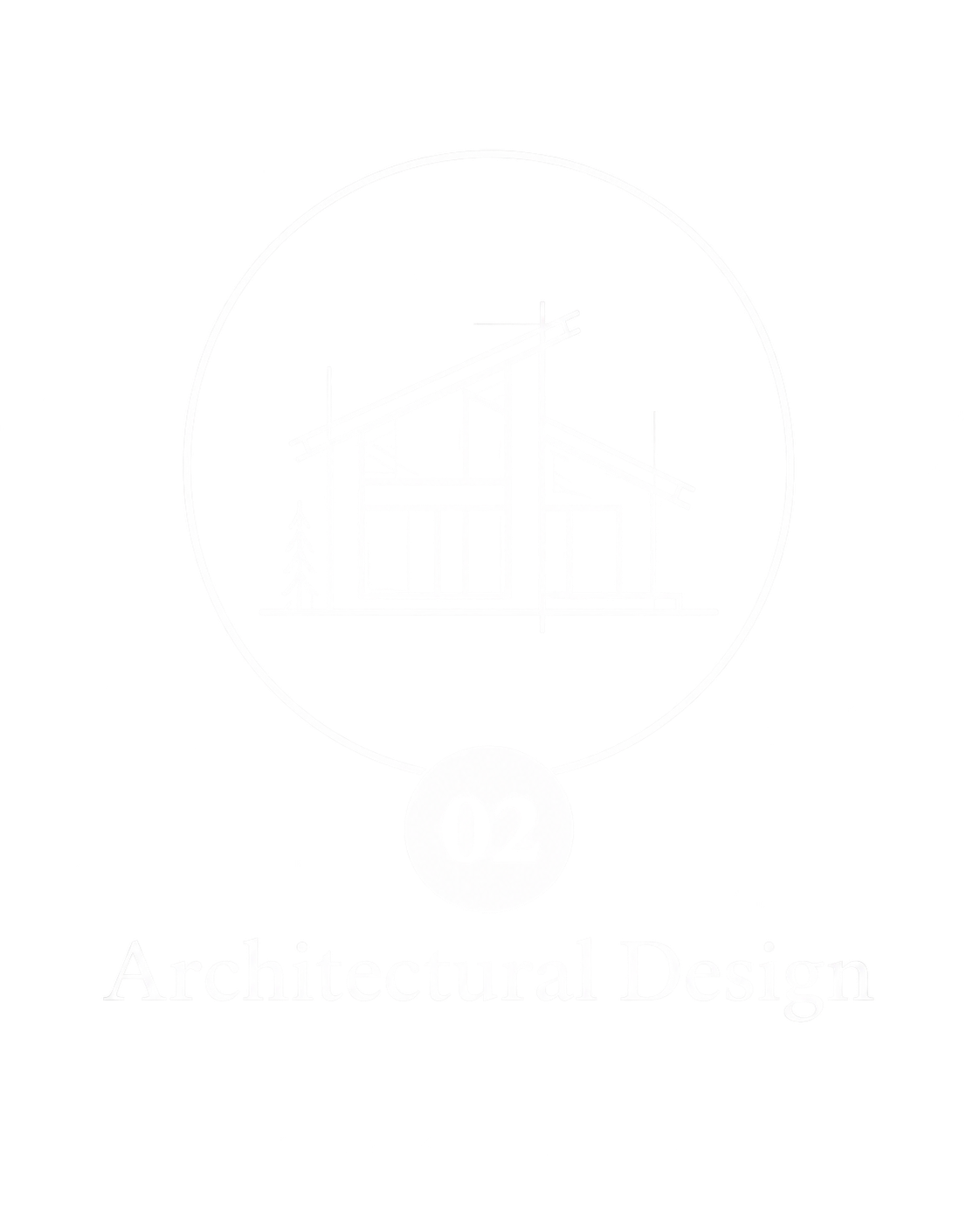 Logo featuring a line drawing of a house with a pitched roof and a small tree to the left. The logo is circular with the text 'architecture' below and 'Design' beside the number '02' in a small circle beneath the house.