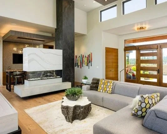 The inside of a luxury home with white granite.