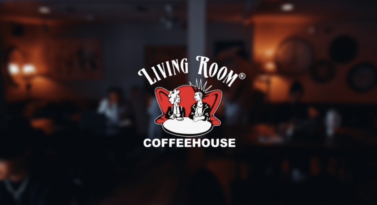 Living Room CoffeeHouse Logo over Image Still