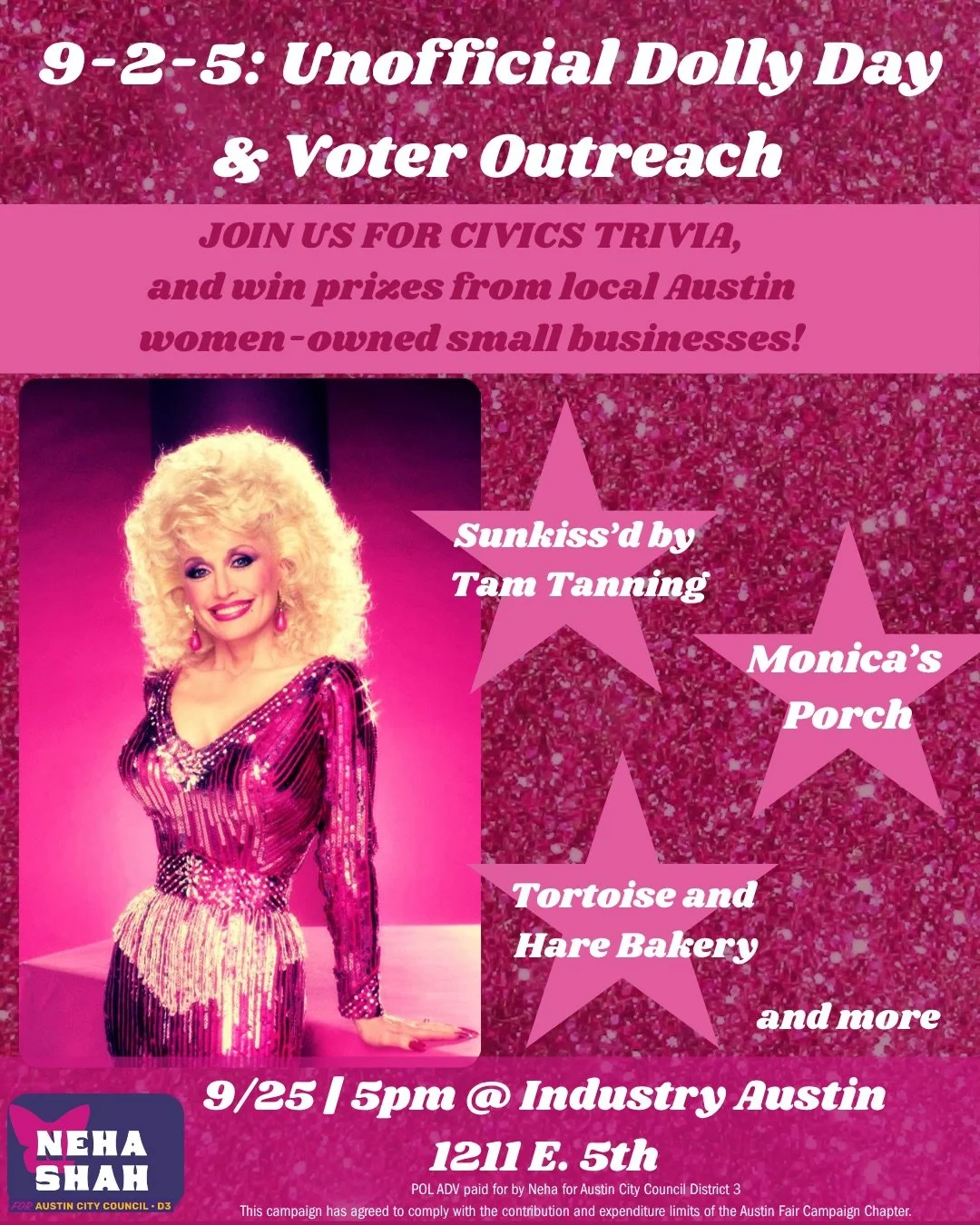 Women supporting women - just the way Dolly would have wanted. See y&rsquo;all tomorrow 9/25 at @eatindustry !
Thank you to @tortoise_hare_bakery @sunkissdbytam @monicasporch for these amazing prizes for the winners of our civics trivia and Dolly cos
