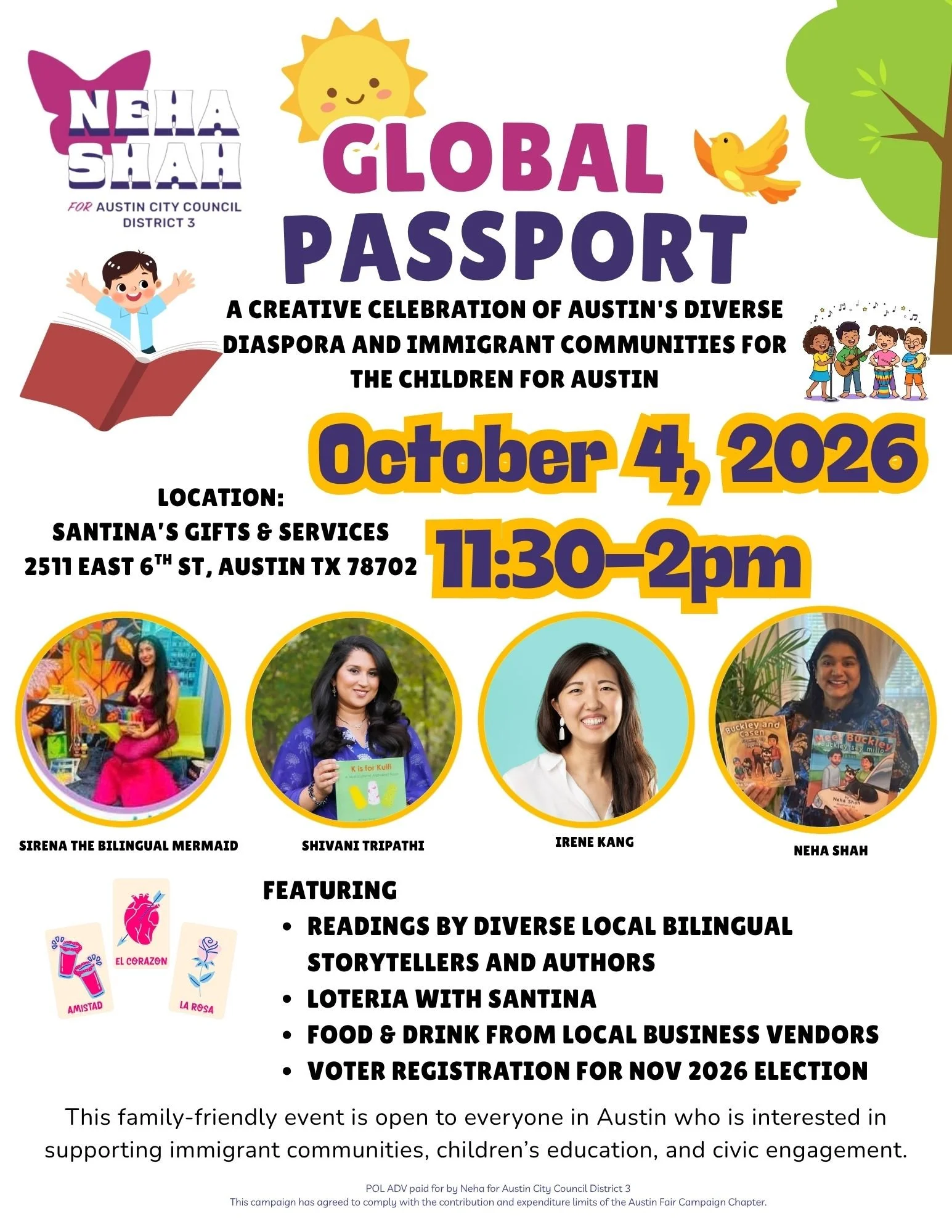 Bring the kids for free storytime with local bilingual children's storytellers; and also register to vote for the November 2026. election.