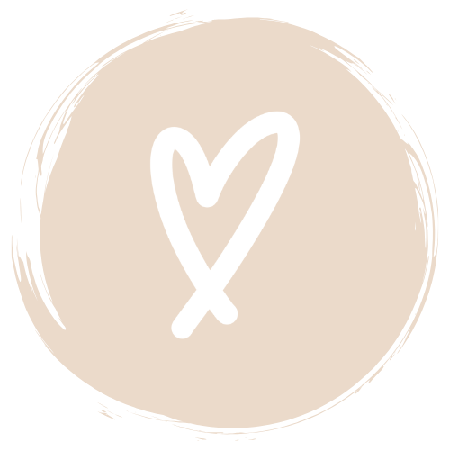 Hand-drawn heart with a slightly irregular outline inside a beige circular background.