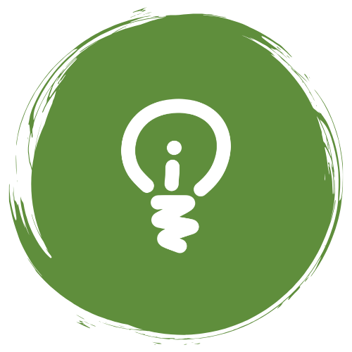 Green circular background with white lightbulb icon in the center.