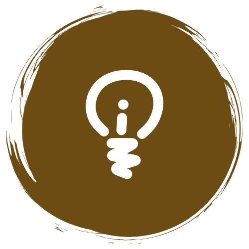 Icon of a light bulb inside a brown circular background