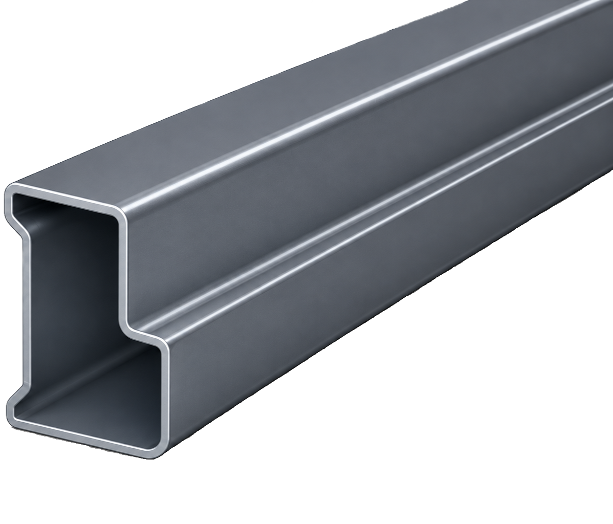 Perfil estructural conformado en frío para largueros de racks industriales y sistemas de almacenamiento.