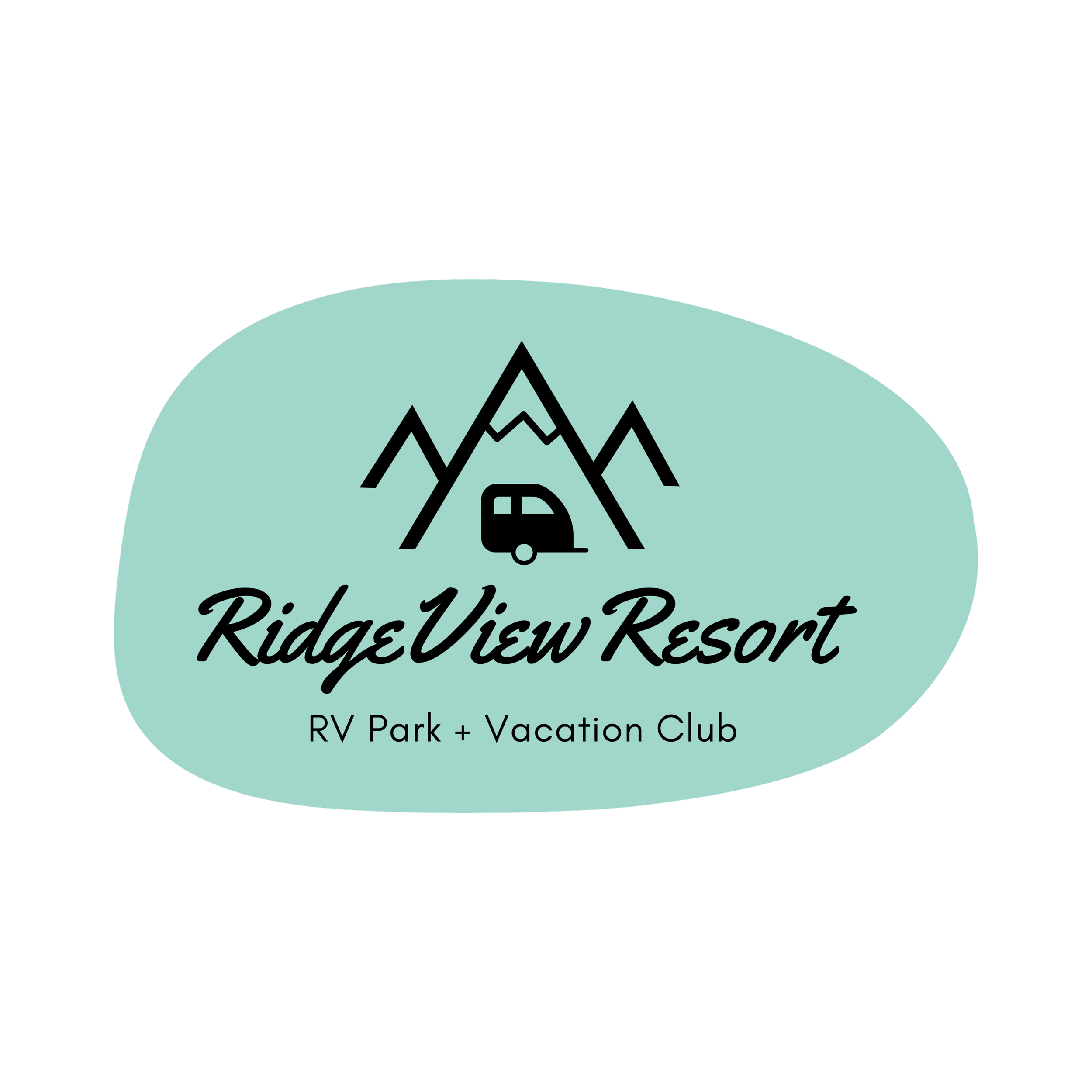Circular logo for Ridgeline Vacations featuring mountain peaks, a tent, and a camper van with the text 'Ridgeline Vacation Resort' and 'RV Park + Vacation Club'.