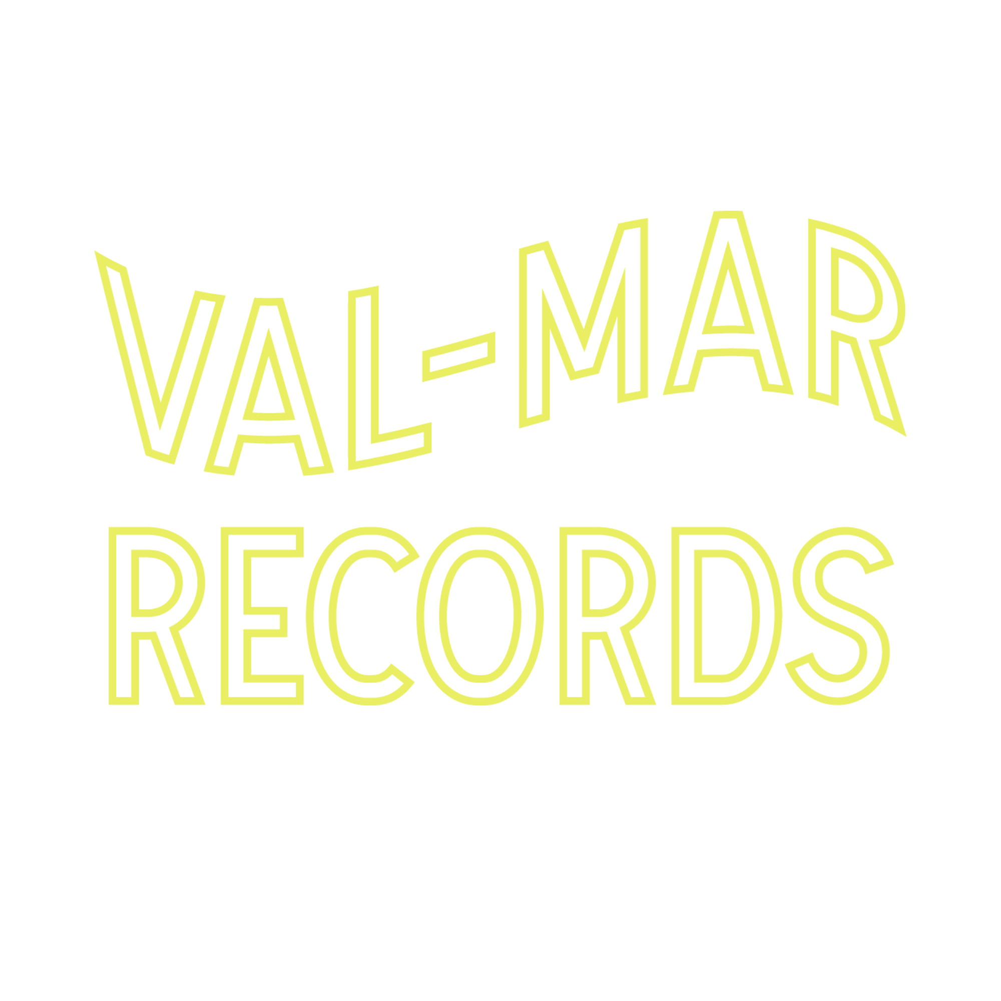 Neon sign displaying the message 'Val-MAR Records' in yellow outlined letters on a black background.